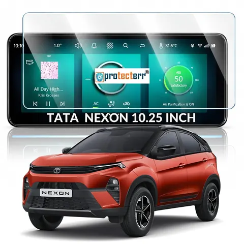 Tata Nexon (Round Corners) 10.25 inch Screen Protector — fitted to the Tata Nexon infotainment display